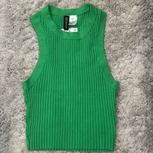 NWT! Women's Ribbed Crop Sweater Tank Top H&M - Bright Green - Size Xsmall
